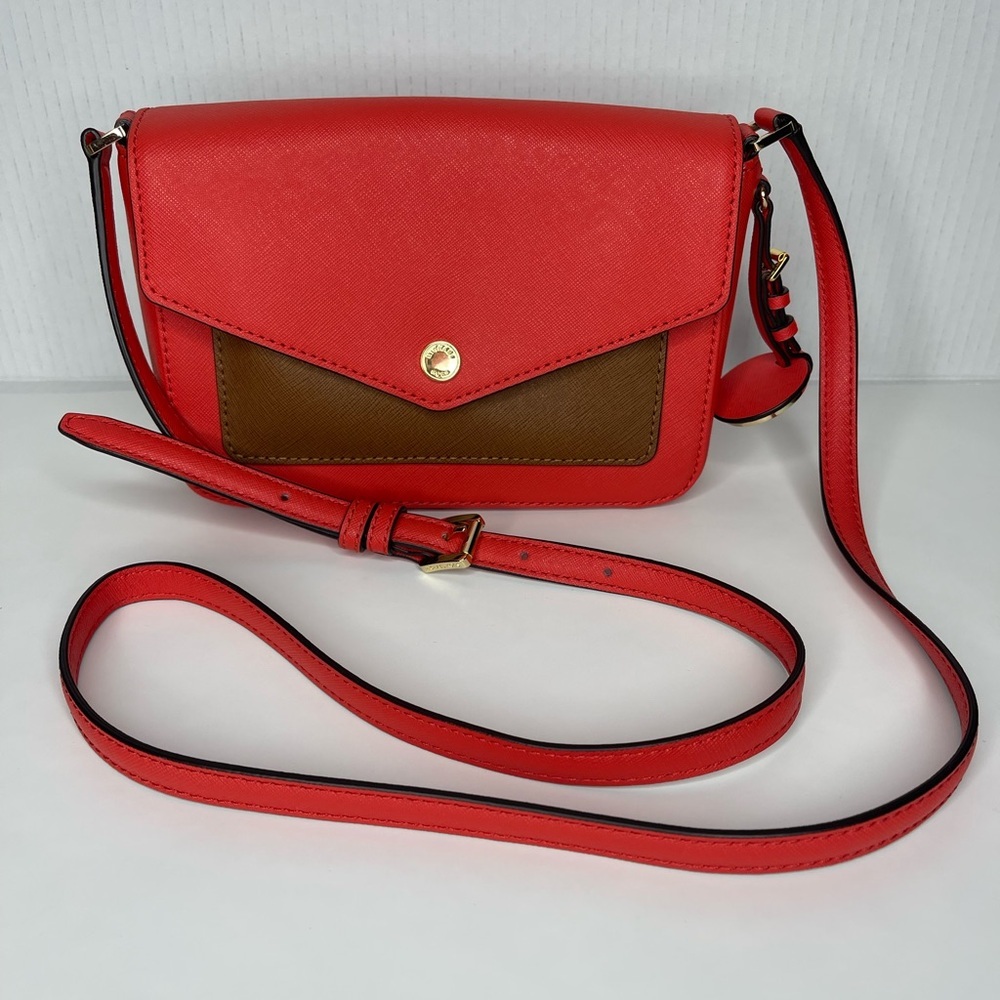 NWOT MICHAEL KORS GREENWICH COLOR POCKET SMALL FLAP CROSSBODY BROWN ORANGE RED - Picture 3 of 12